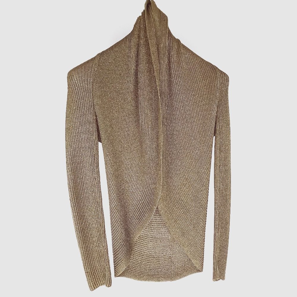 Ralph Lauren Black Label Silk Metallic Green Cocoon Knit Cardigan small